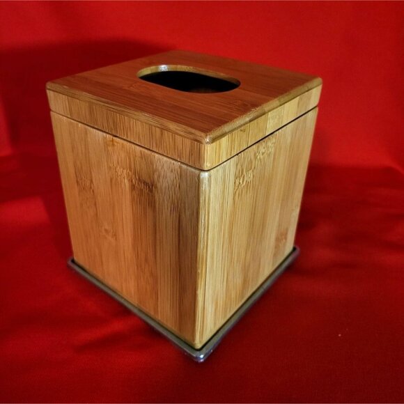 LYNK Bamboo Tissue Box Holder with Metal Base - Picture 8 of 8